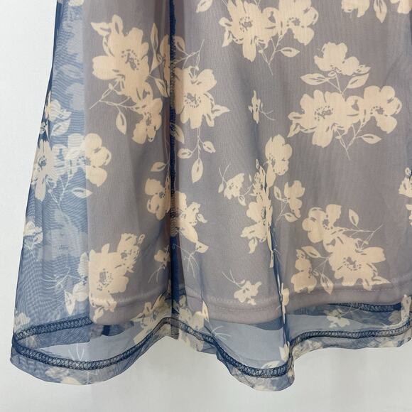 Lulus Size Large Babydoll Milkmaid Mini Dress Sheer Floral Blue Pink Romantic - Picture 5 of 10